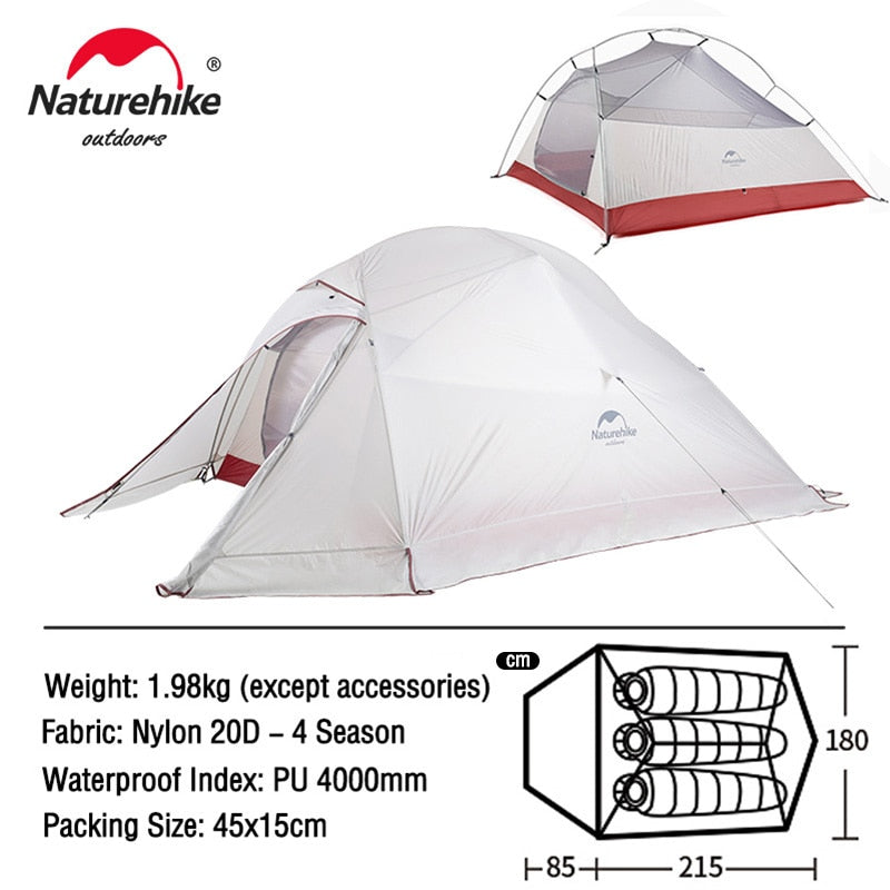 Naturehike Cloud Up 1 2 3 People Tent Ultralight 20D Camping Tent Waterproof Outdoor Hiking Travel Tent Backpacking Cycling Tent