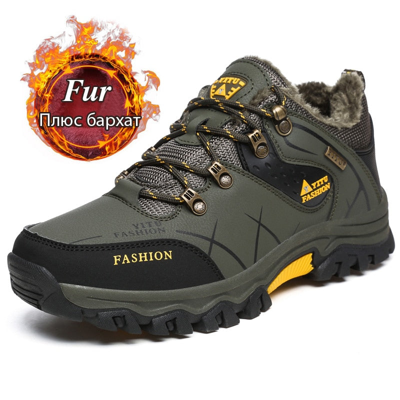 High Quality Waterproof Men Leather Sneakers Outdoor Man Hiking Boots Work Shoes Slip Casual Shoes Flat Walking Shoes Plus Size