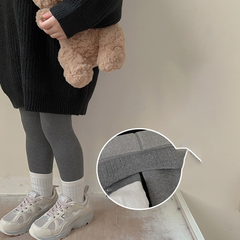 MILANCEL Winter New Kids Pants Solid Girls Tights Fur Lining Pantyhose Girl Skinny Leggings