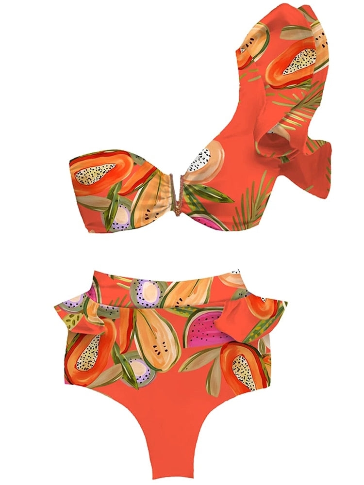 Two-Pieces Women Floral 2022 Push-Up Padded Bra Ruffles Bandage Bikini Set Swimsuit Swimwear Bathing Suit Beachwear Biquini