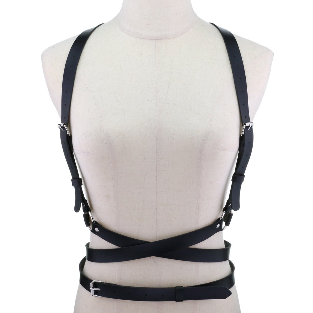 European and American  PU Corset Waist Belt Chest Strap Strap Personality Trend Body Harness Strap Sexy Sling Punk Gothic Belt