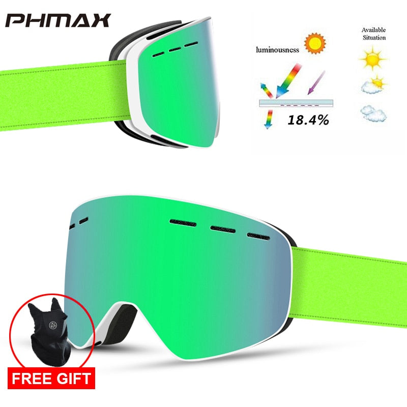 PHMAX Ski Goggles Men Snowboard Glasses Women Winter Outdoor Snow Sunglasses UV400 Double Layers Lens Anti-Fog Skiing Goggles