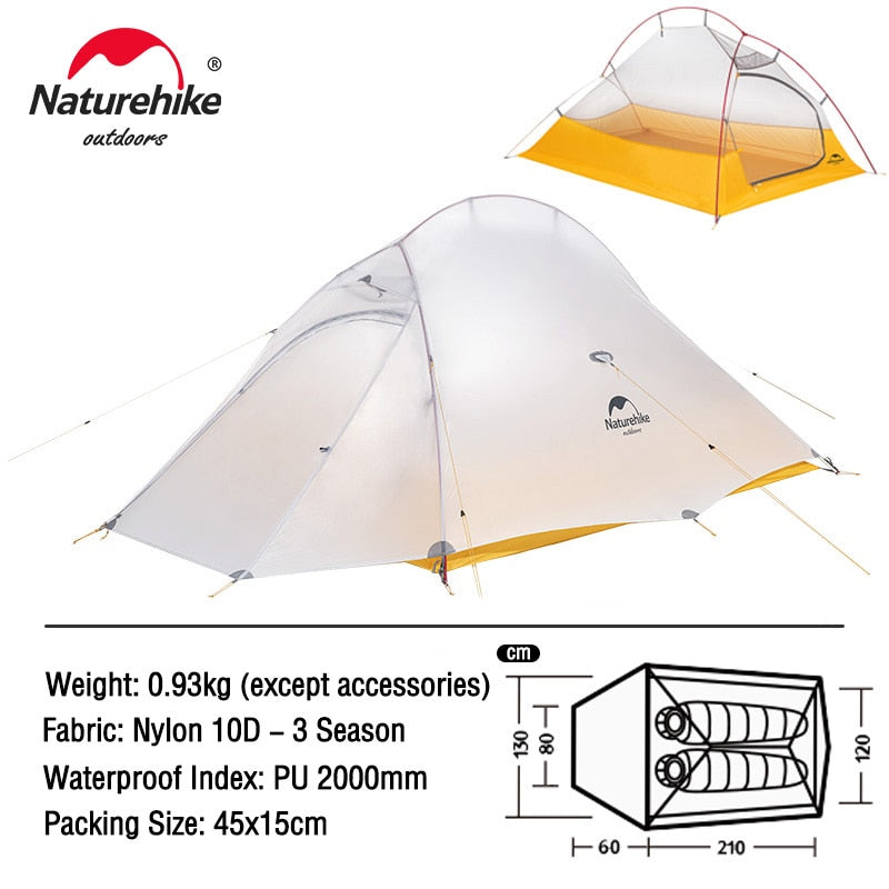 Naturehike Cloud Up 1 2 3 People Tent Ultralight 20D Camping Tent Waterproof Outdoor Hiking Travel Tent Backpacking Cycling Tent