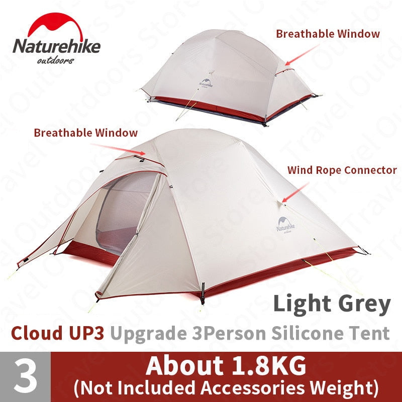 Naturehike Cloud Up Outdoor Camping Tent Ultralight 1 2 3 man 20D Silica Gel Single Double Persons Tent Hiking With Free Mat