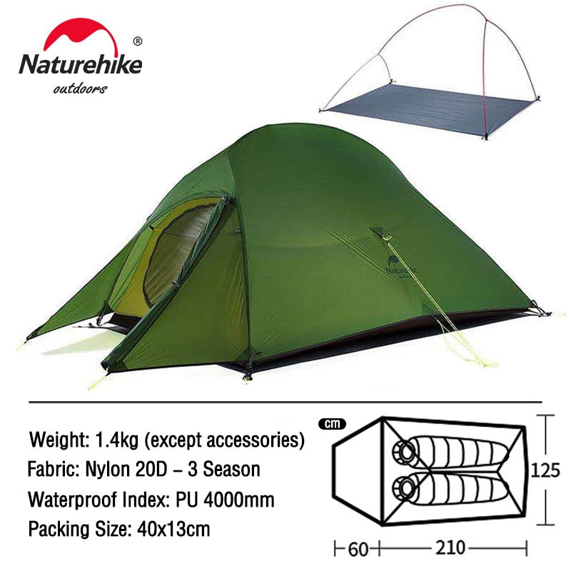 Naturehike Cloud Up 1 2 3 People Tent Ultralight 20D Camping Tent Waterproof Outdoor Hiking Travel Tent Backpacking Cycling Tent