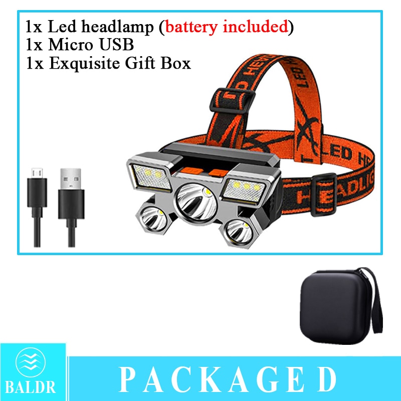 KDULIT Usb Rechargeable Built-in Battery 5 Led Strong Headlight Super Bright Head-Mounted Flashlight Outdoor Fishing Flashlight