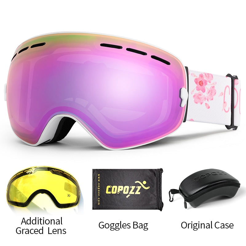 COPOZZ Brand Professional Ski Goggles Double Layers Lens Anti-fog UV400 Big Ski Glasses Skiing Snowboard Men Women Snow Goggles