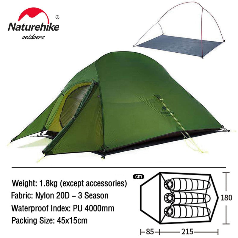 Naturehike Cloud Up 1 2 3 People Tent Ultralight 20D Camping Tent Waterproof Outdoor Hiking Travel Tent Backpacking Cycling Tent