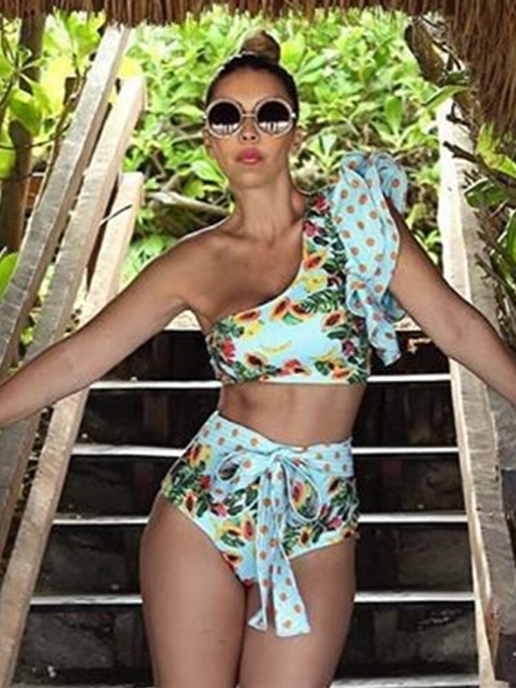 Two-Pieces Women Floral 2022 Push-Up Padded Bra Ruffles Bandage Bikini Set Swimsuit Swimwear Bathing Suit Beachwear Biquini