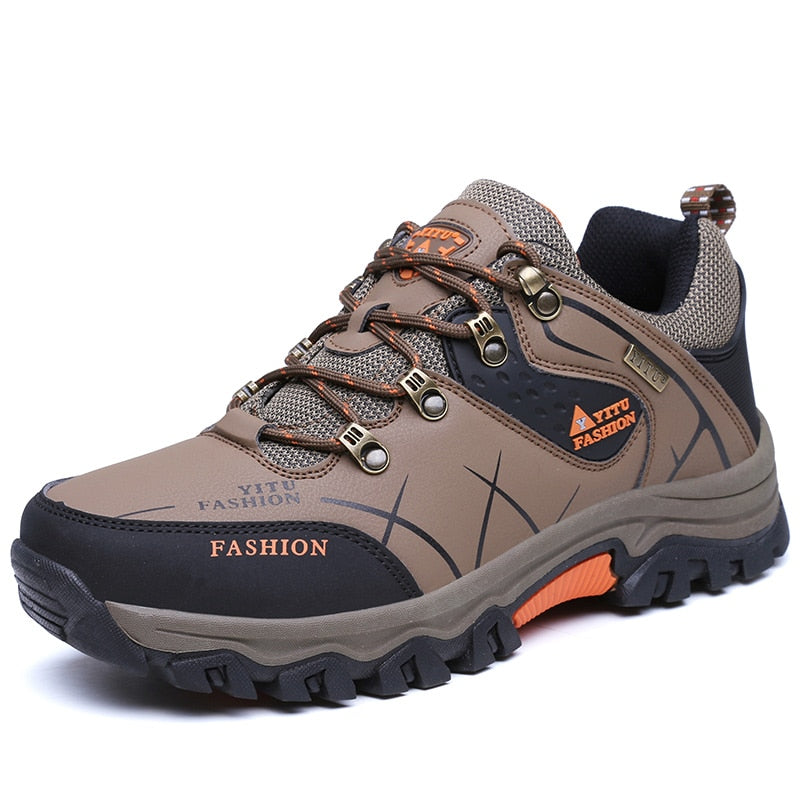 High Quality Waterproof Men Leather Sneakers Outdoor Man Hiking Boots Work Shoes Slip Casual Shoes Flat Walking Shoes Plus Size